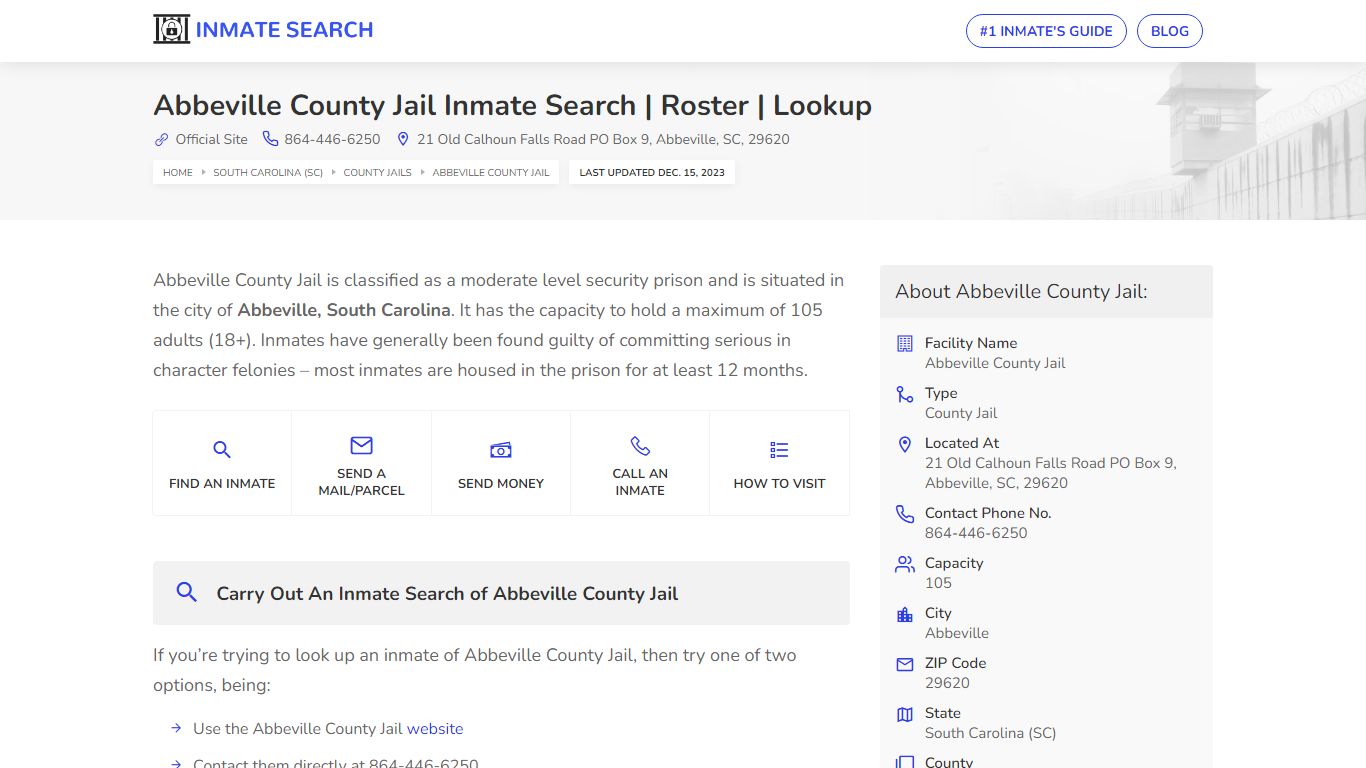Abbeville County Jail Inmate Search | Roster | Lookup